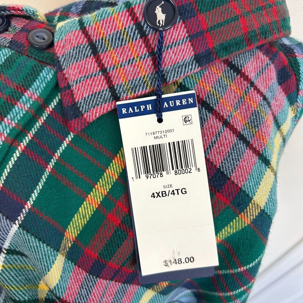 NEW Polo Ralph Lauren Mens 4XB BIG‎ FLANNEL Plaid Chest Pocket Mid-weight Green - Picture 2 of 7